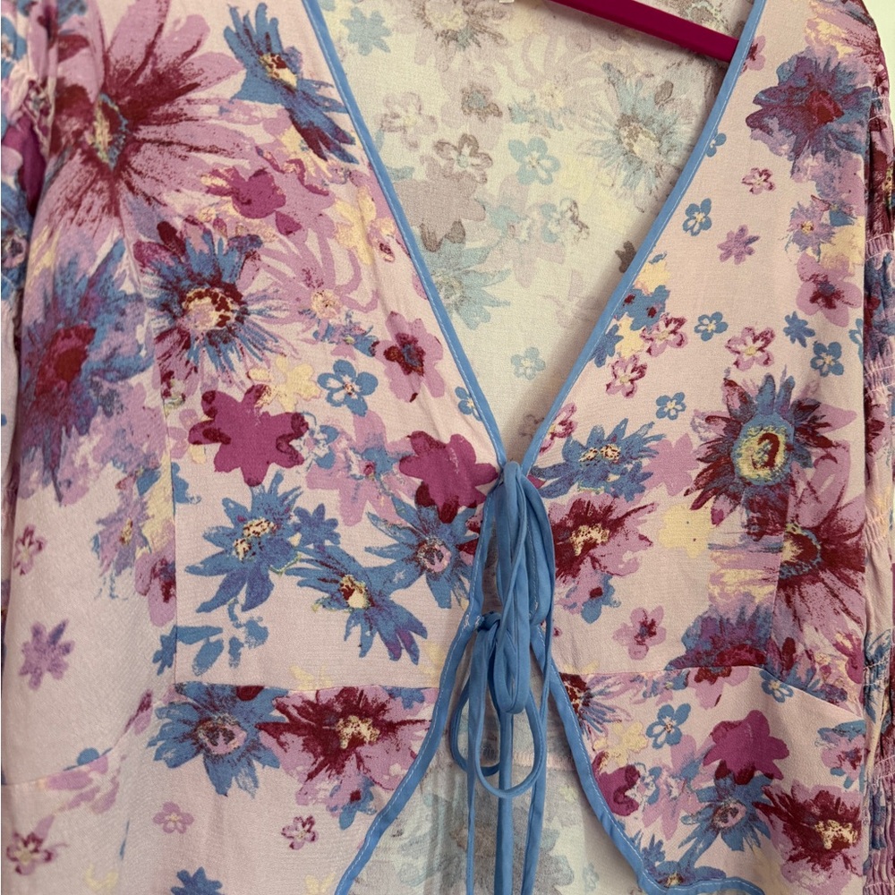 Free People Floral Lilac Tie-Front Blouse - Picture 4 of 11